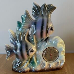The PRETTIEST Midcentury Lustreware Ceramic Fish Thermometer Figurine